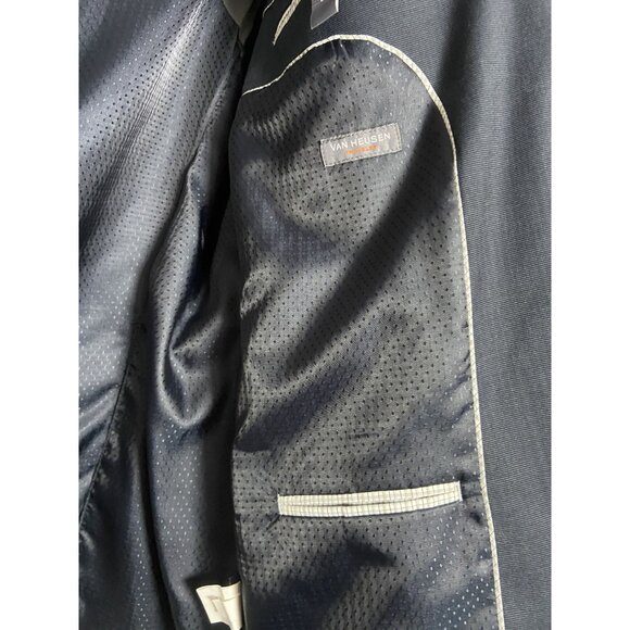 Van Heusen Traveler Mens Blazer Jacket 42L Navy Blue Two-Button Suit Coat - Picture 15 of 16